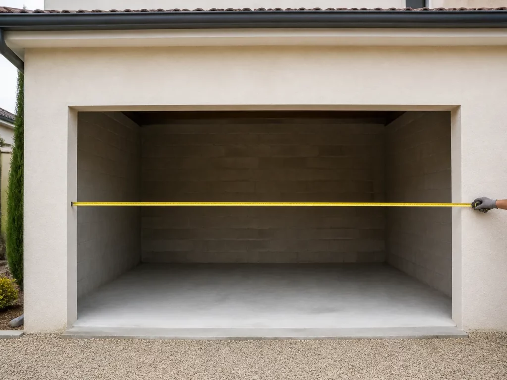 Relevé de la largeur d'une baie de garage au mètre ruban