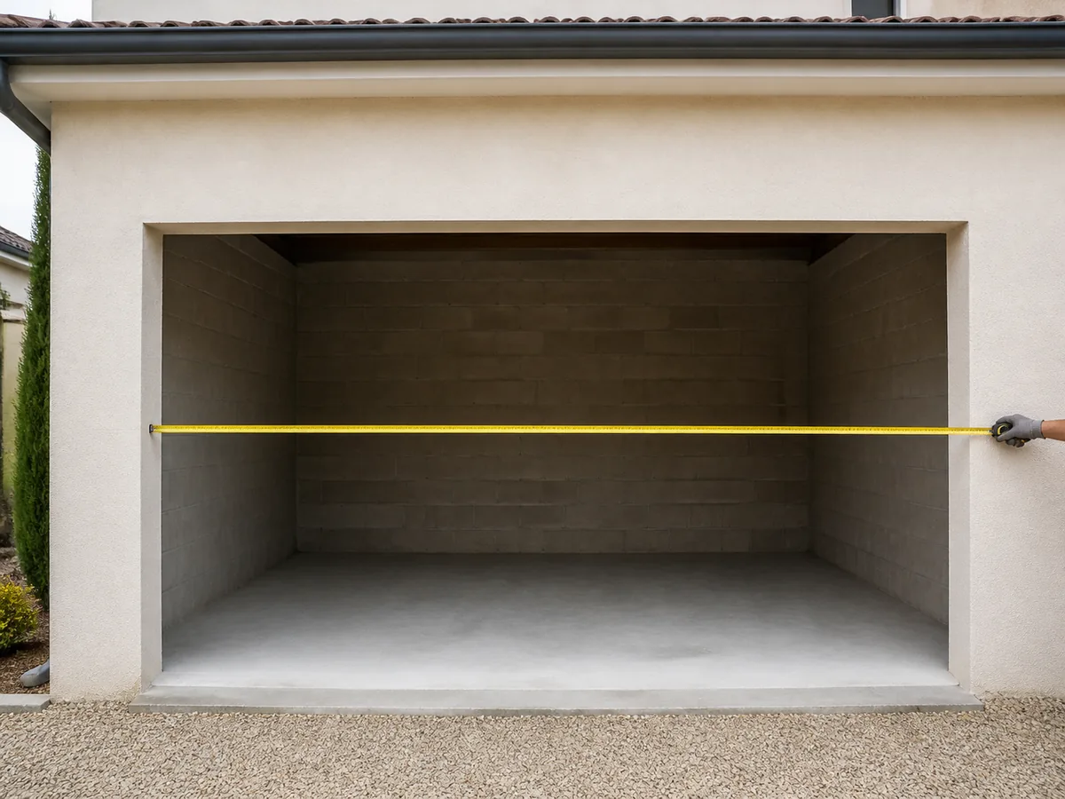 Relevé de la largeur d'une baie de garage au mètre ruban