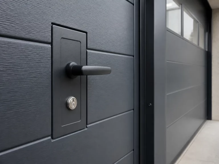 Serrure du portillon intégré dans un panneau gris anthracite