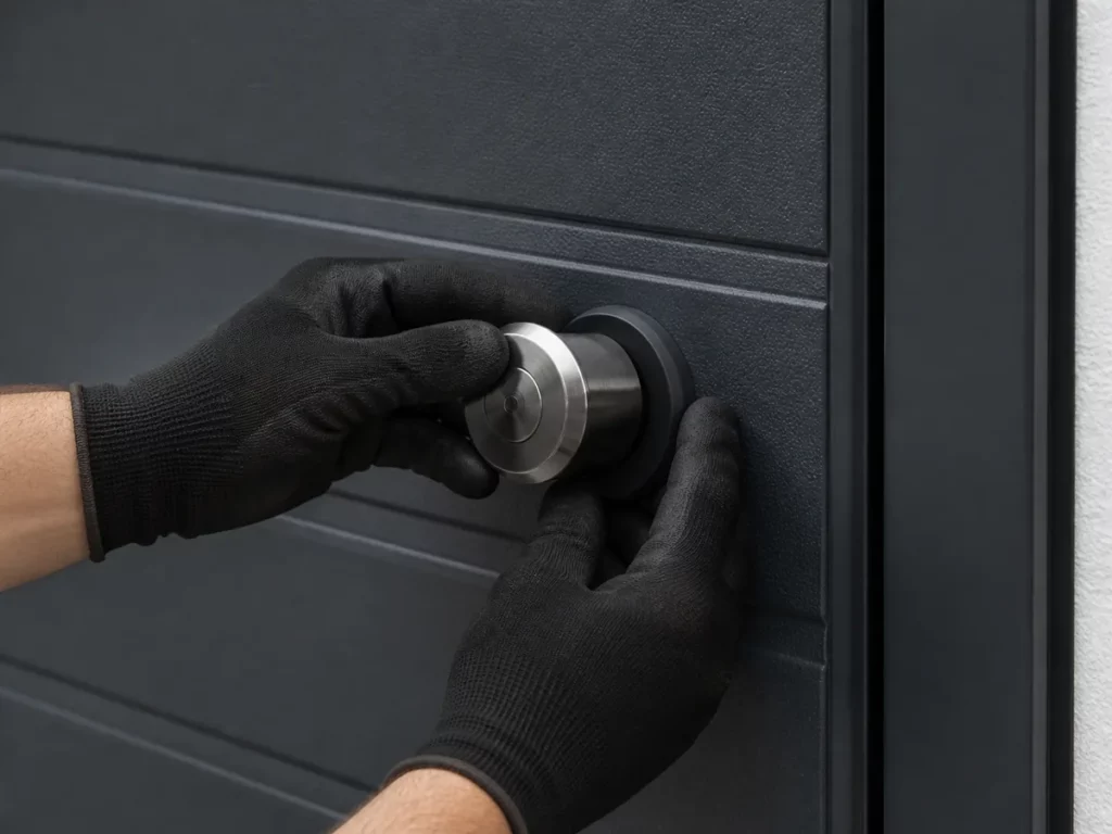 Pose d'un barillet de serrure dans le panneau d'une porte de garage sectionnelle