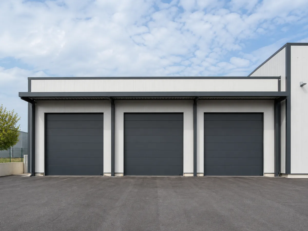 Portes sectionnelles en façade d’un bâtiment technique