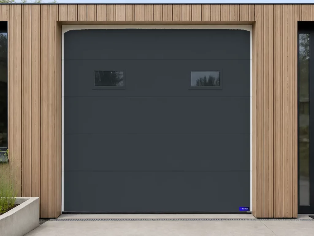 Porte de garage sectionnelle à hublots rectangulaires, gris anthracite RAL 7016