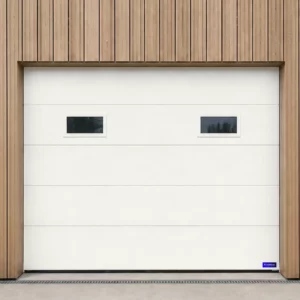 Porte de garage sectionnelle à hublots rectangulaires, blanc pur RAL 9016