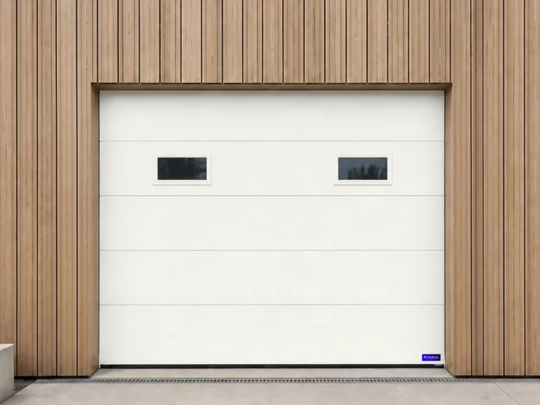 Porte de garage sectionnelle à hublots rectangulaires, blanc pur RAL 9016