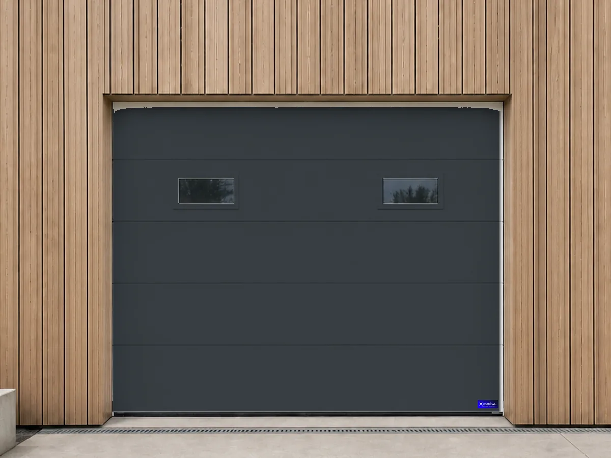 Porte de garage sectionnelle à hublots rectangulaires, gris anthracite RAL 7016