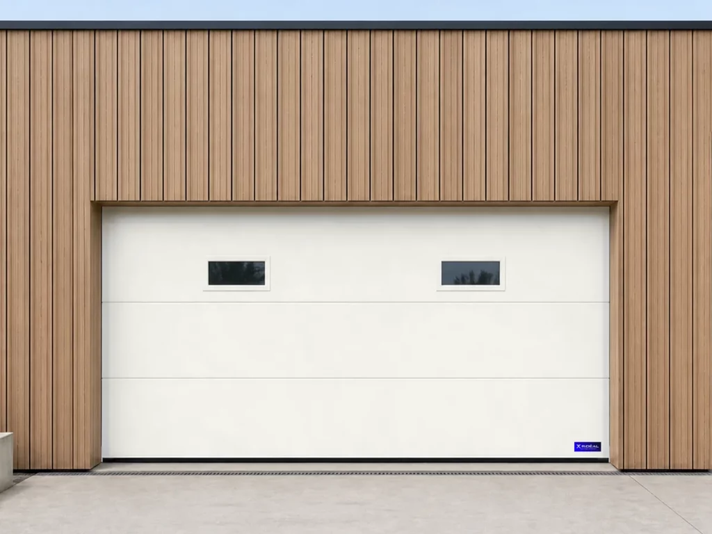 Porte de garage sectionnelle à hublots rectangulaires, blanc pur RAL 9016
