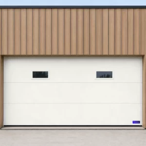 Porte de garage sectionnelle à hublots rectangulaires, blanc pur RAL 9016