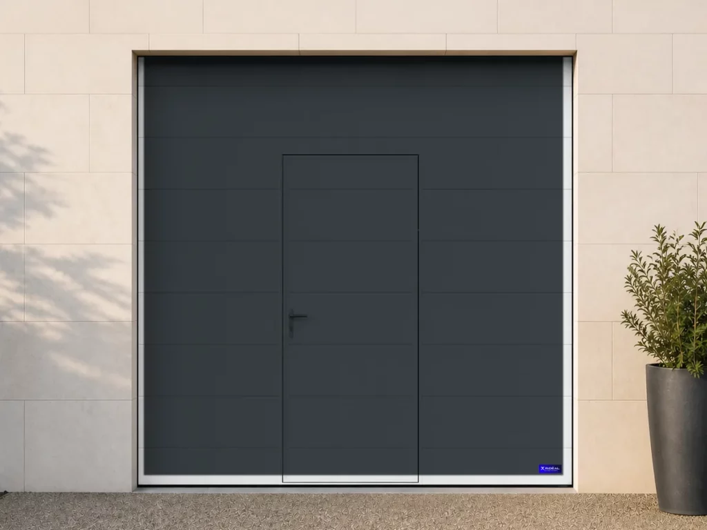 Porte de garage sectionnelle avec portillon intégré, gris anthracite RAL 7016