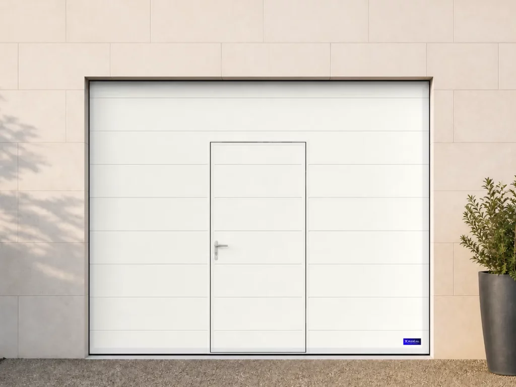 Porte de garage sectionnelle avec portillon intégré, blanc pur RAL 9016