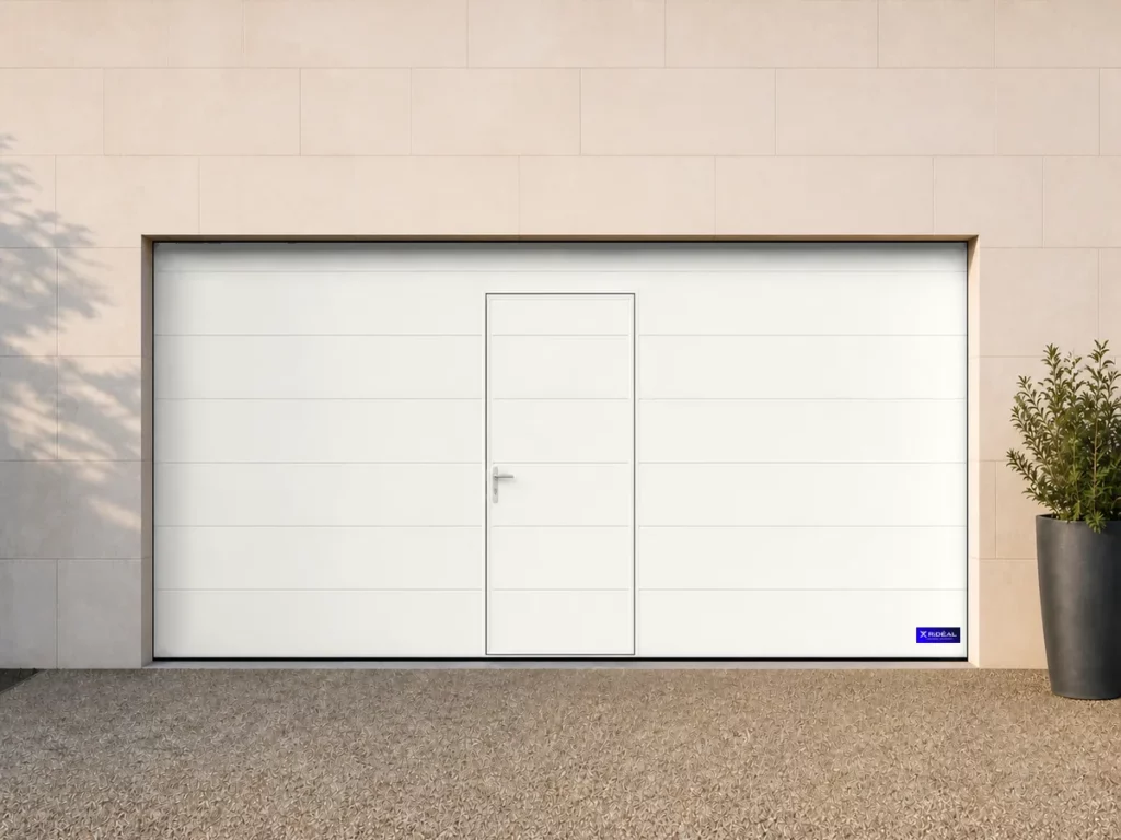 Porte de garage sectionnelle avec portillon intégré, blanc pur RAL 9016