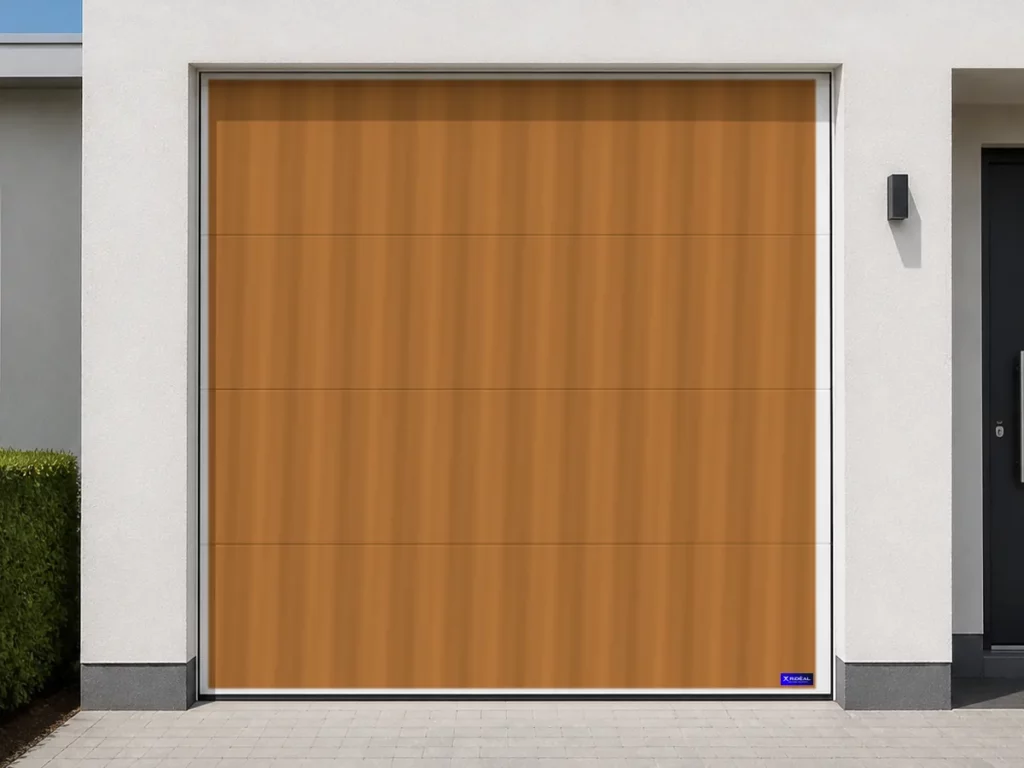 Porte de garage sectionnelle, décor chêne doré