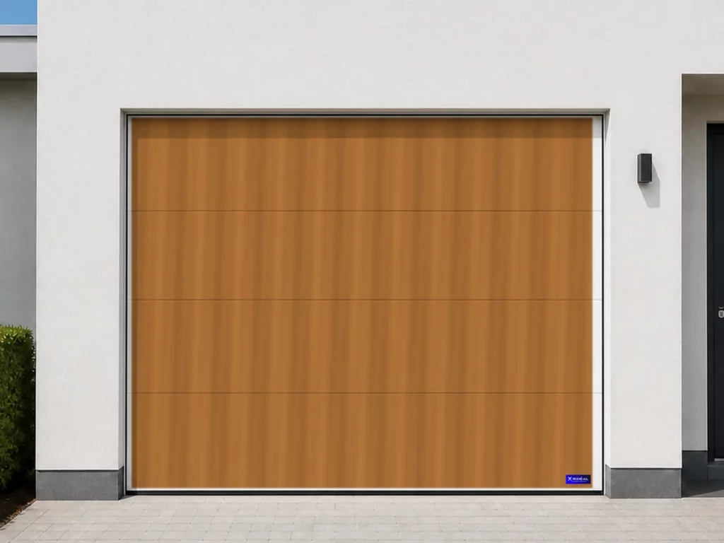 Porte de garage sectionnelle, décor chêne doré