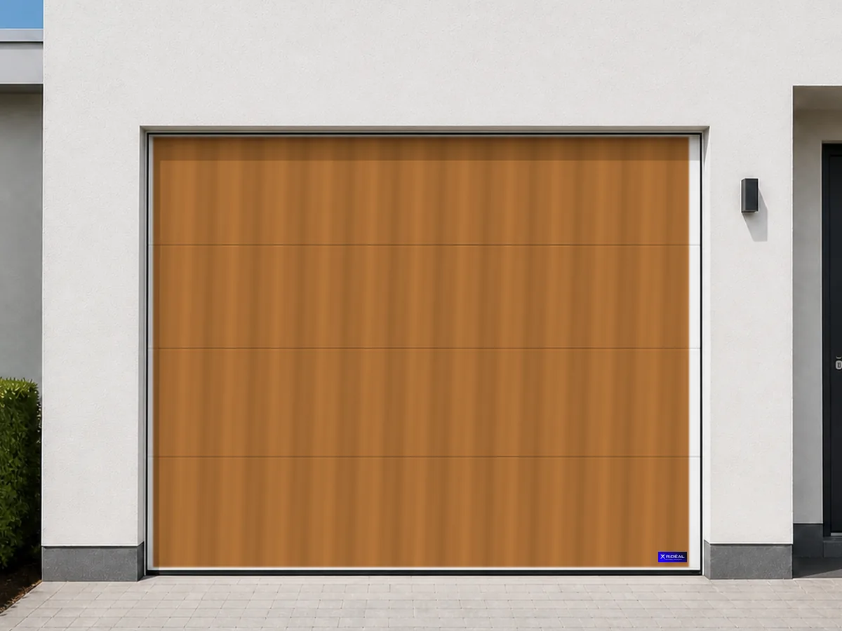 Porte de garage sectionnelle, décor chêne doré
