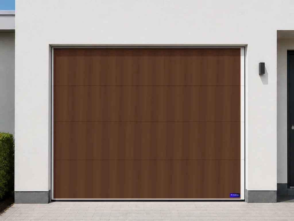 Porte de garage sectionnelle, décor chêne foncé