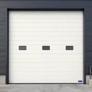 Porte sectionnelle industrielle à hublots rectangulaires, blanc pur RAL 9016
