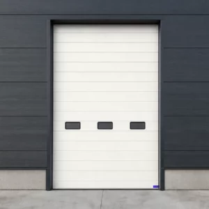Porte sectionnelle industrielle à hublots rectangulaires, blanc pur RAL 9016
