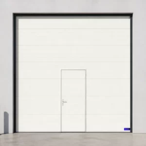 Porte sectionnelle industrielle avec portillon intégré, blanc pur RAL 9016
