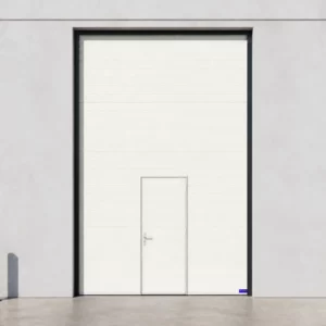 Porte sectionnelle industrielle avec portillon intégré, blanc pur RAL 9016
