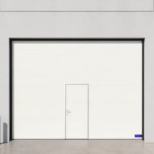 Porte sectionnelle industrielle avec portillon intégré, blanc pur RAL 9016