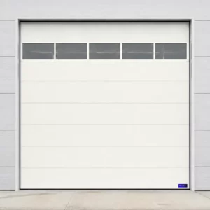 Porte sectionnelle industrielle à section vitrée, blanc pur RAL 9016