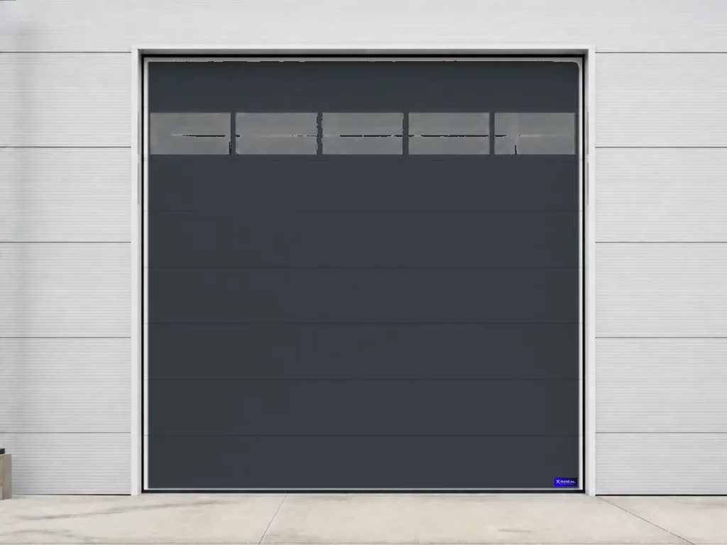 Porte sectionnelle industrielle à section vitrée, gris anthracite RAL 7016
