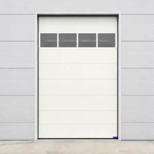 Porte sectionnelle industrielle à section vitrée, blanc pur RAL 9016