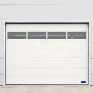 Porte sectionnelle industrielle à section vitrée, blanc pur RAL 9016