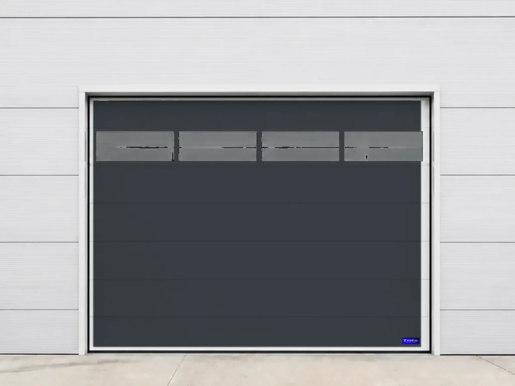 Porte sectionnelle industrielle à section vitrée, gris anthracite RAL 7016