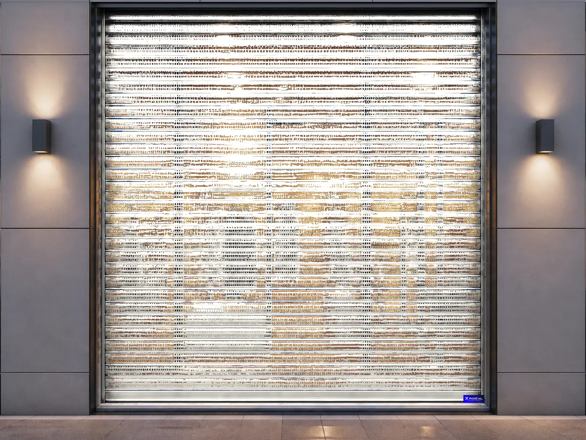 Rideau métallique micro-perforé blanc pour une boutique