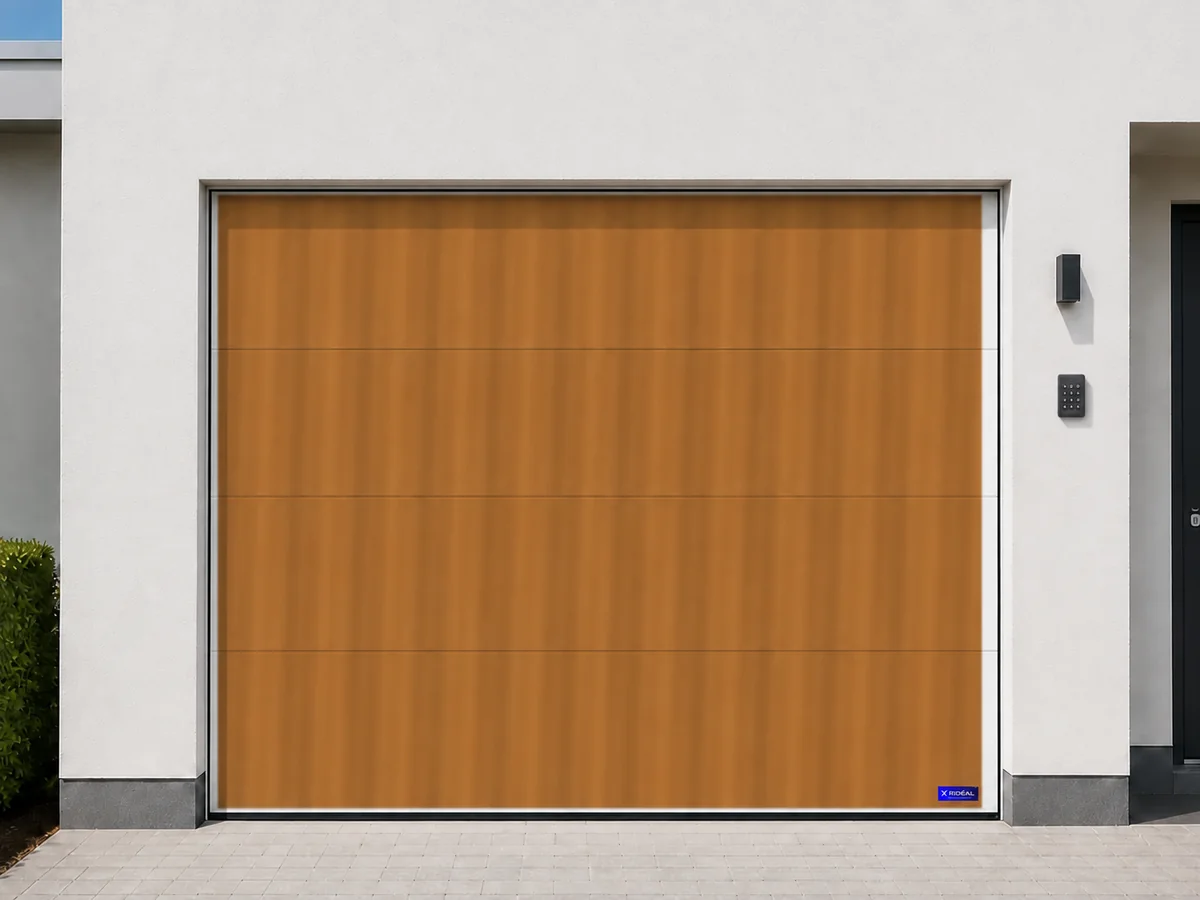 Illustration : Porte de garage avec digicode — Chêne doré — format large